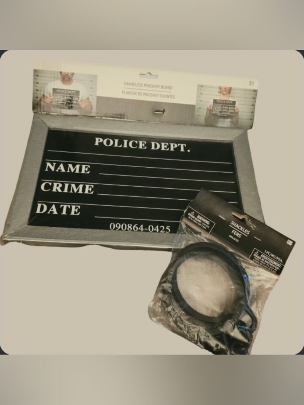 Mugshot Board & Wrist Hand Costume Chain Shackles- Handcuffs New